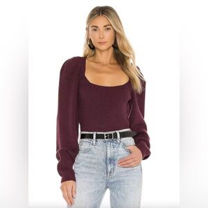Free People | Saffron Sweater Cropped Puff Sleeve Cutout Burgundy | XS | NWT